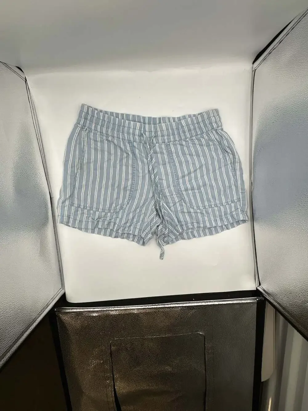 Calvin Klein Women Blue and White Striped Drawstring Casual Shorts